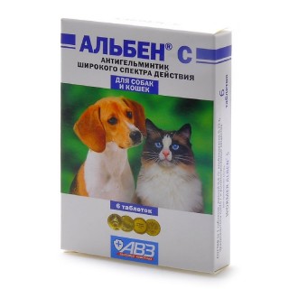 Препарат АЛЬБЕН "C" 6таб для собак и кошек антигельминтик 1табл на 5кг АВЗ
