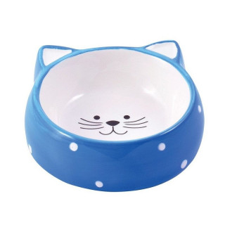 Миска керамическая для кошек 0,25л Мордочка кошки голубая КерамикАрт