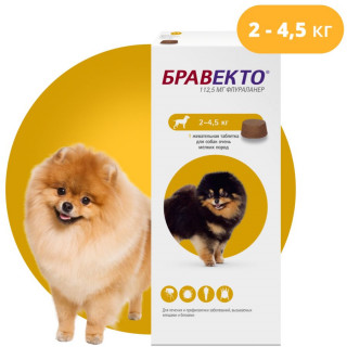 Жевательная таблетка от блох и клещей Бравекто для собак 2-4,5кг (112,5мг)