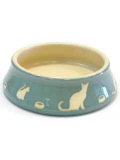 Миска керамическая JOY 13*4,5см с котом для кошек голубая 1КУМ00153