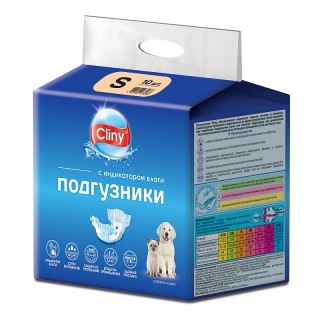 Подгузники "Клини" для собак и кошек "S" 3-6кг 1/10 ШТУЧНО Экопром УТ-00019592