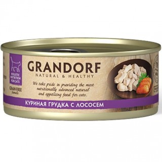 Grandorf консервы 70г~6 для кошек Куриная грудка с лососем