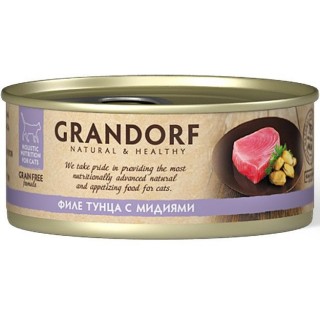 Grandorf консервы 70г~6 для кошек Филе тунца с мидиями