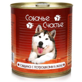 Собачье счастье консервы ж/б в желе 750г~12 для собак Говядина с потрошками