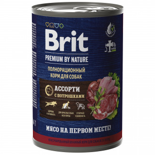 Brit Premium by Nature консервы 410г для собак мясное ассорти с потрошками