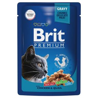 Brit Premium пауч 85г для кошек цыпленок и перепелка в соусе