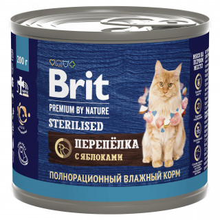 Brit Premium by Nature 200г для кошек стерилизованных с мясом перепёлки и яблоками