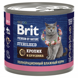 Brit Premium by Nature 200г для кошек стерилизованных с мясом кролика и брусникой