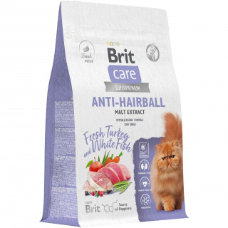 Brit Care Anti-Hairball сухой 1,5кг для кошек белая рыба индейка