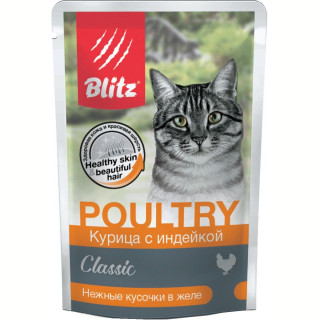 BLITZ Classic POULTRY пауч 85г~24 Курица с индейкой в желе для кошек