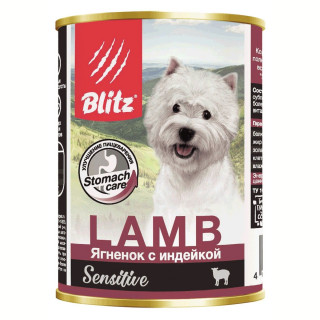 УЦЕНКА BLITZ Sensitive LAMB консервы 400г24 Ягненок с индейкой для собак