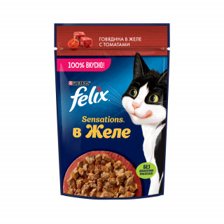 Феликс Felix Sensations в желе 75г~26 для кошек говядина/томат