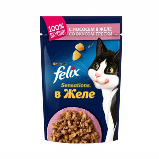 Феликс Felix Sensations в желе 85г~26 для кошек лосось/треска