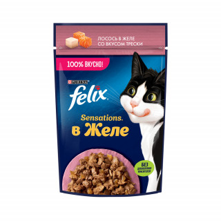 Феликс Felix Sensations в желе 75г~26 для кошек лосось/треска