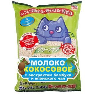 Наполнитель Хэппи Пэт 6л/1,9кг комкующийся растительный кокосовое молоко/япон ча