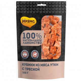 Лакомство Мнямс 100г для собак кубики из мяса утки c треской