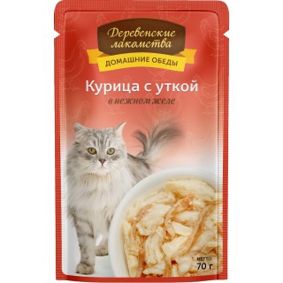 Домашние обеды пауч в нежном желе 70г~12 для кошек Курица с уткой 74500646